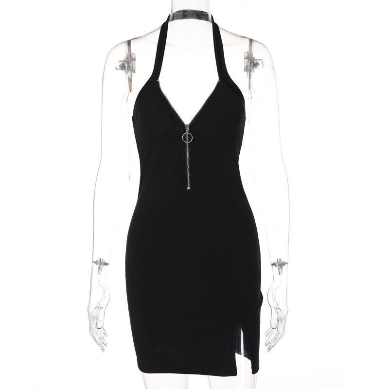 Backless V-neck Halter Dress with split