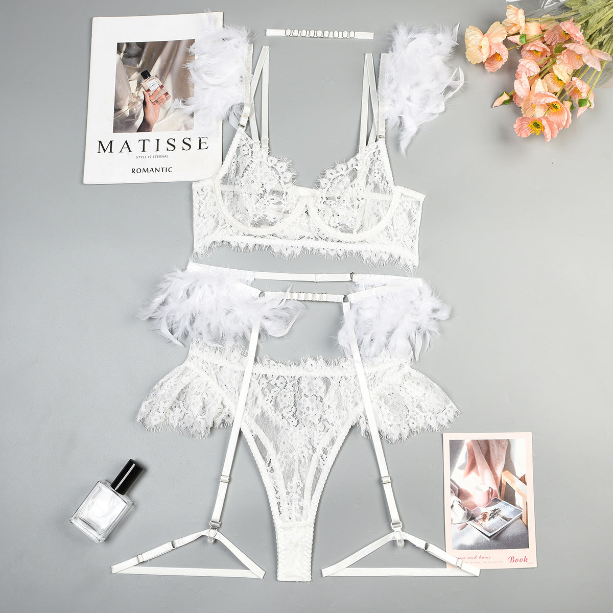 Sexy Feather Lingerie Bra and Panty Set