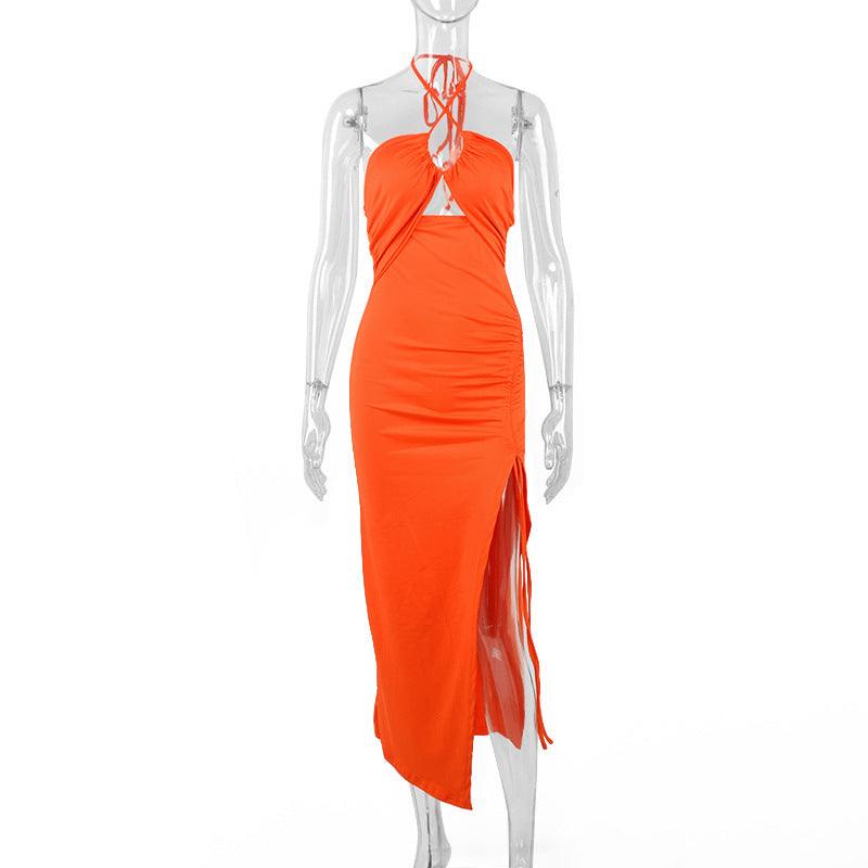 Sexy Halterneck Lace-up w/Split Dress