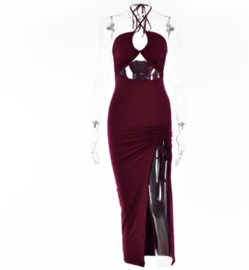 Sexy Halterneck Lace-up w/Split Dress