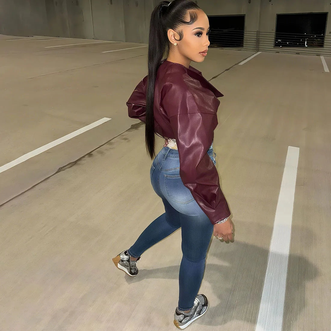 PU Leather Crop Top Jacket