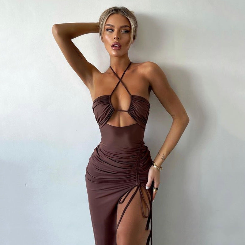 Sexy Halterneck Lace-up w/Split Dress