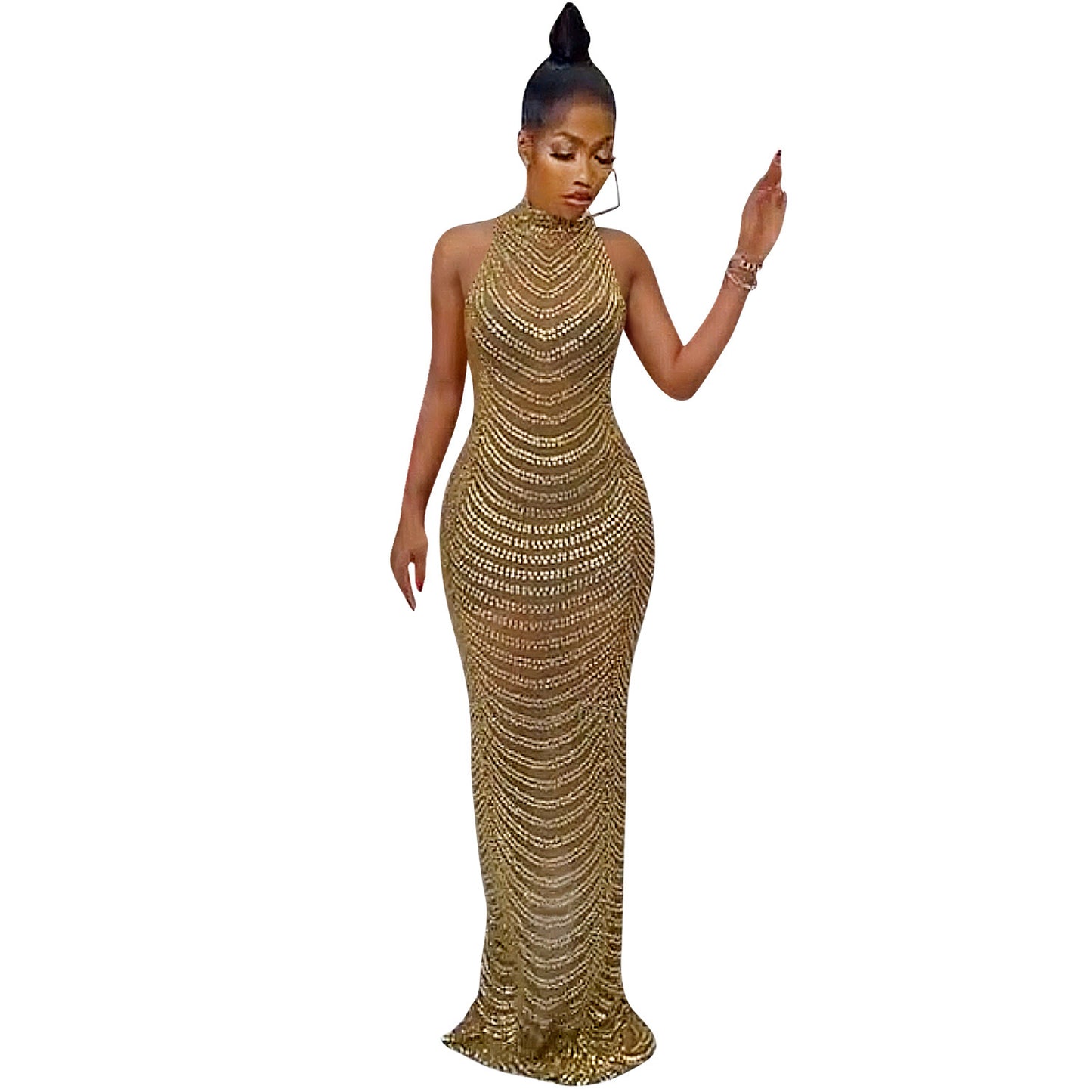 European See-through Backless Dress