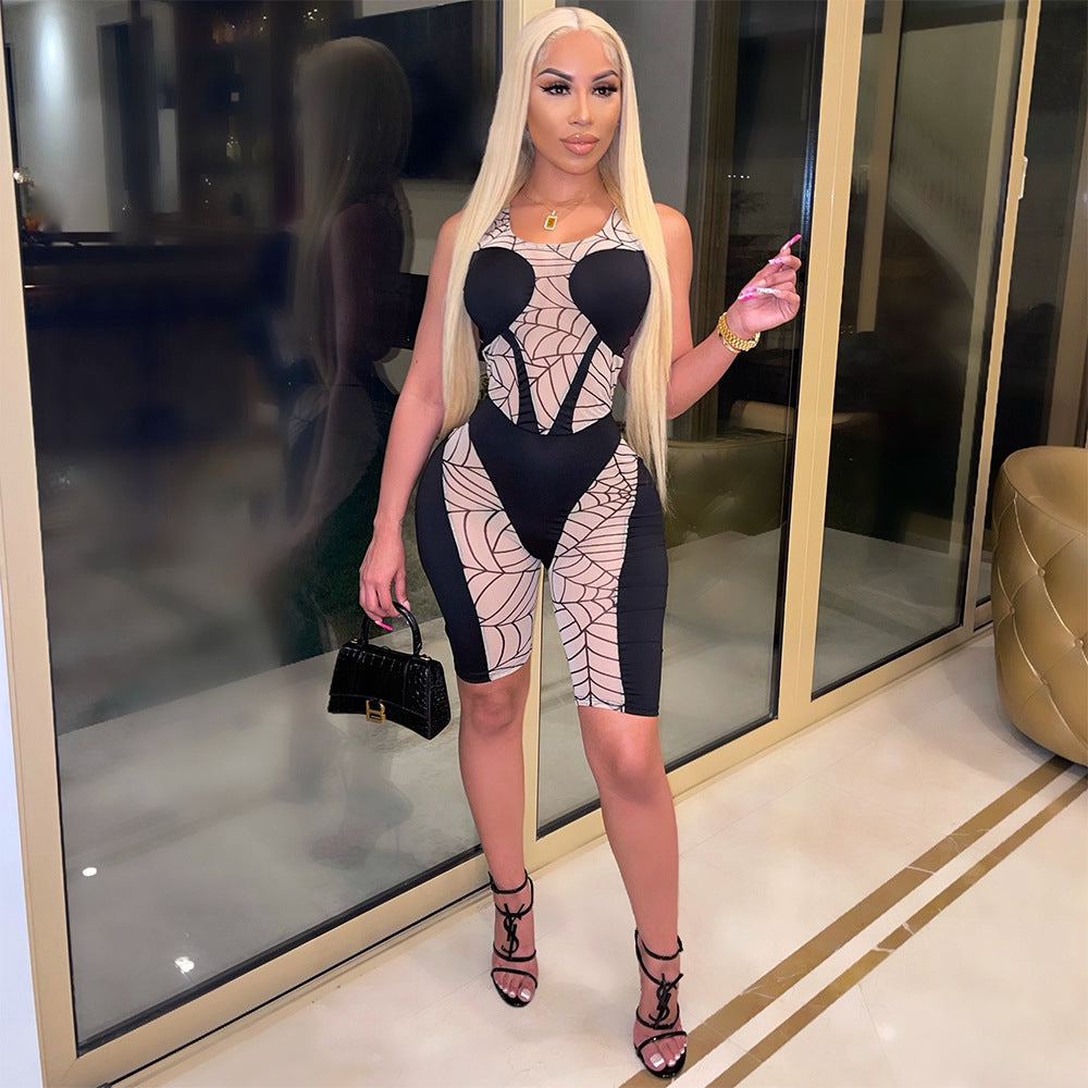 Sexy See-Through Web Print Jumpsuit