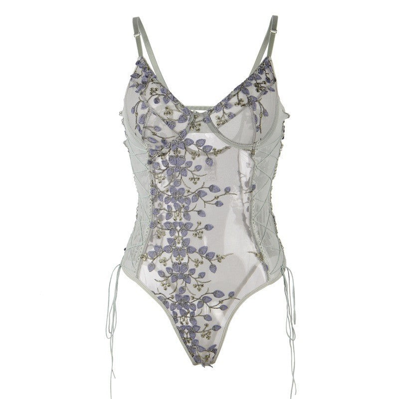 Women's See-through Embroidery Bodysuit