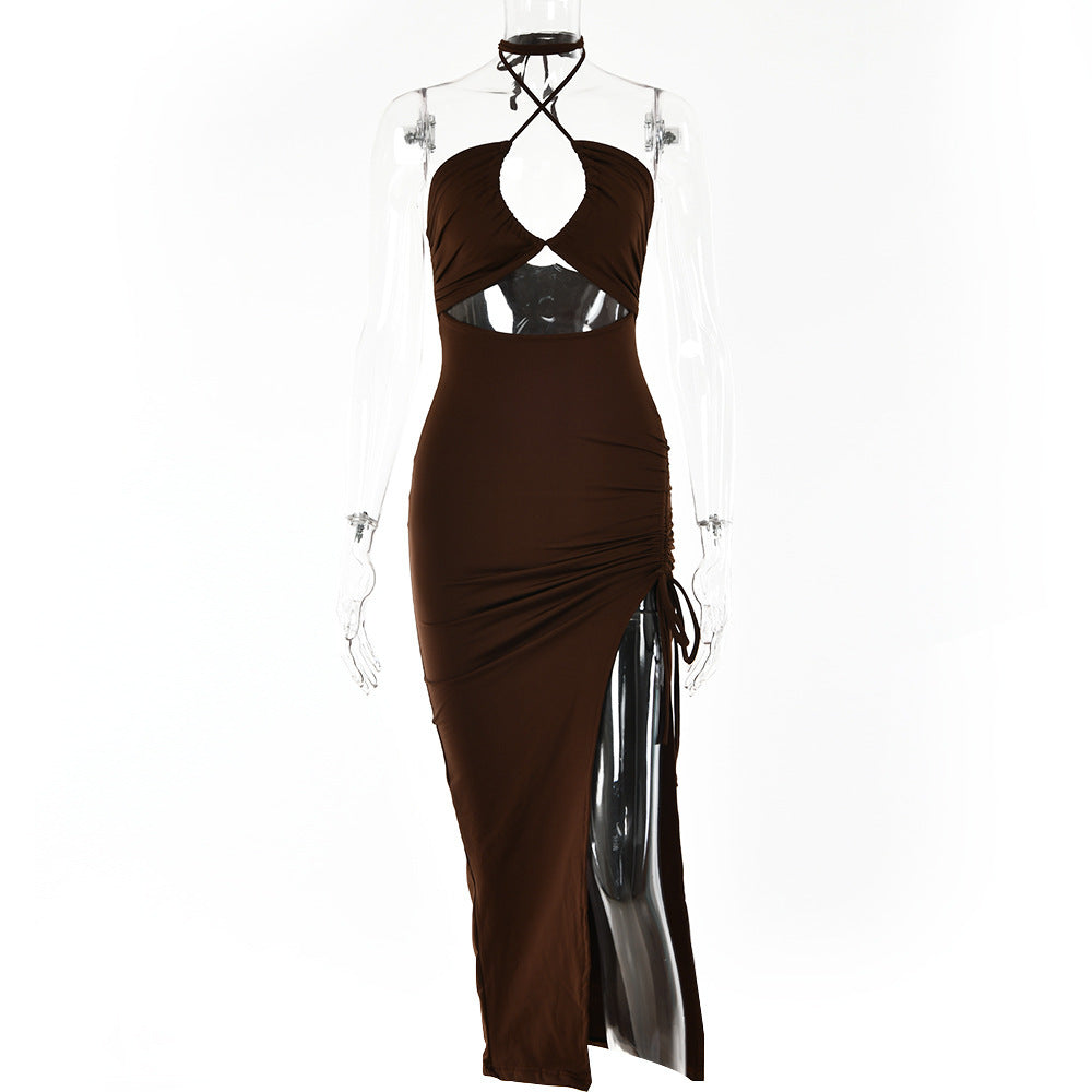 Sexy Halterneck Lace-up w/Split Dress