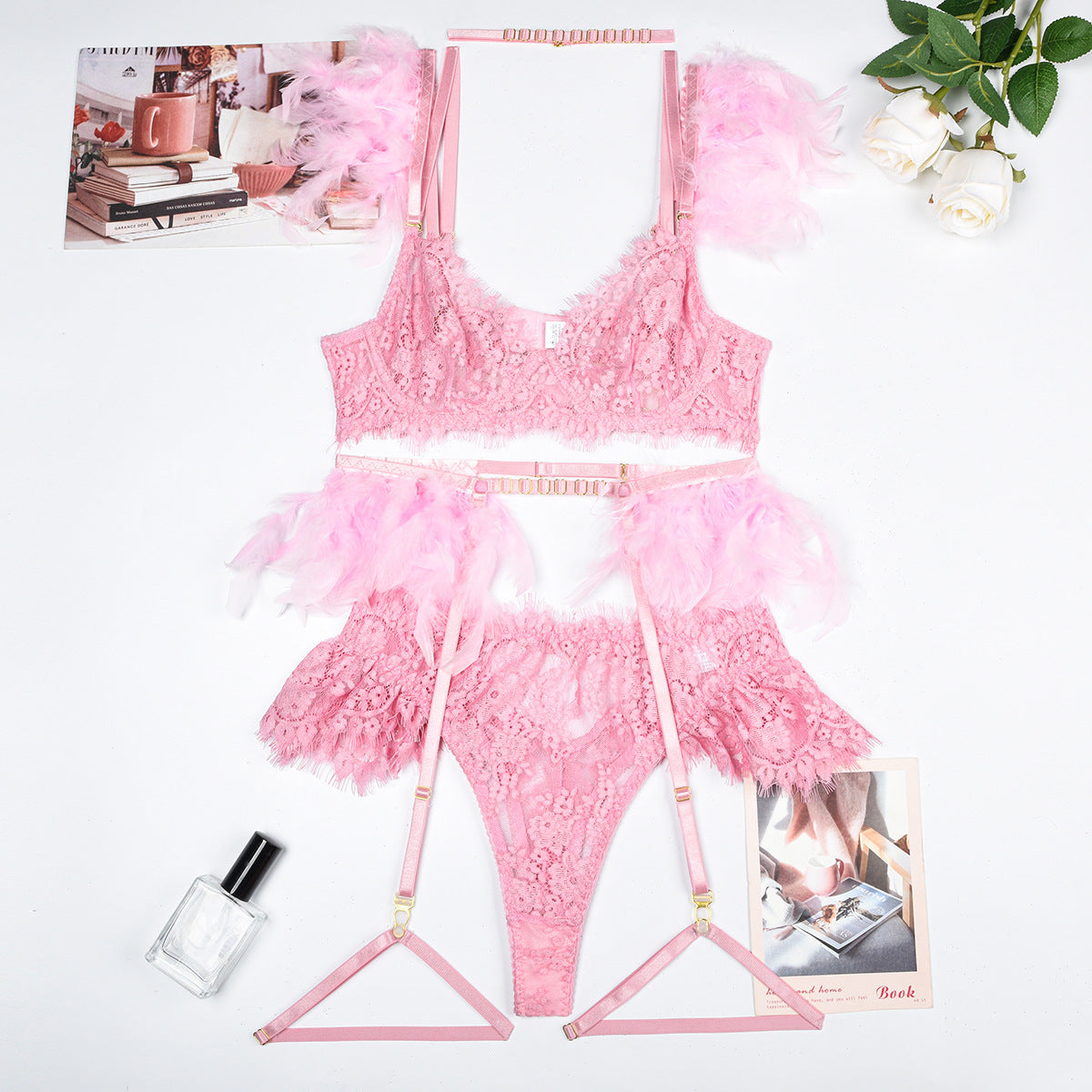Sexy Feather Lingerie Bra and Panty Set