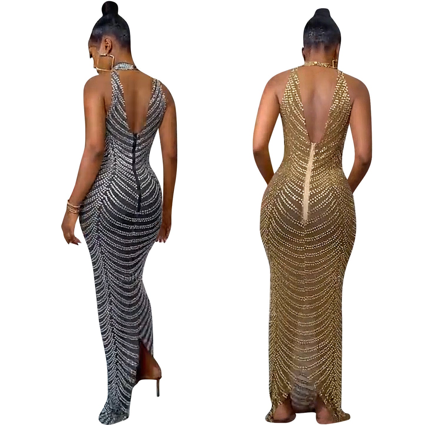 European See-through Backless Dress