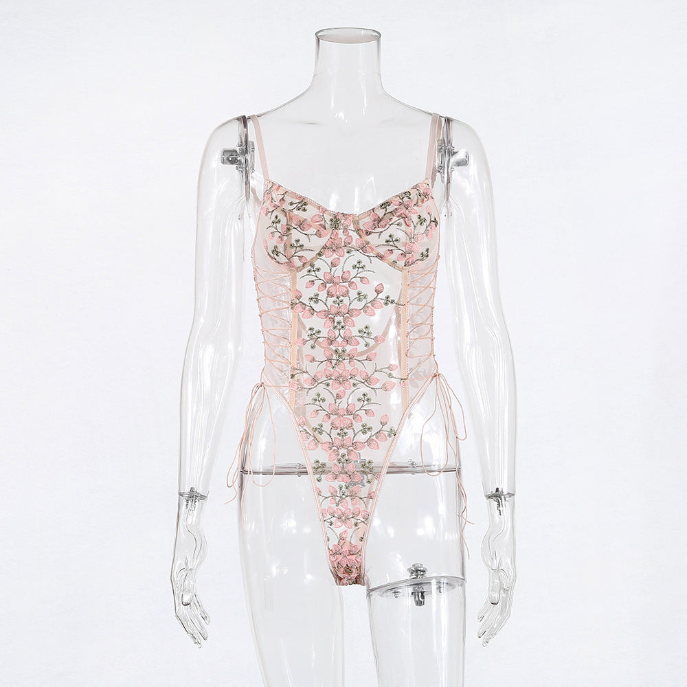 Women's See-through Embroidery Bodysuit