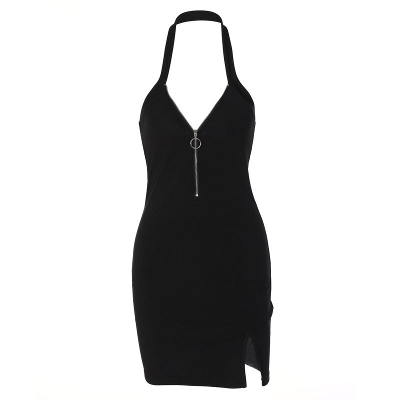 Backless V-neck Halter Dress with split