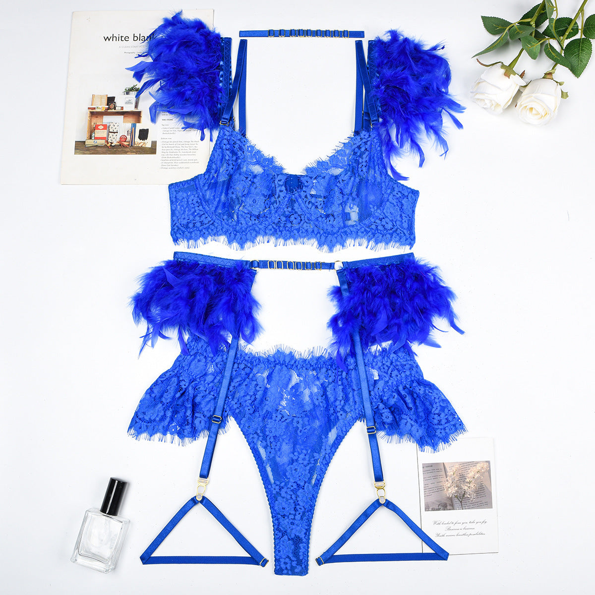 Sexy Feather Lingerie Bra and Panty Set