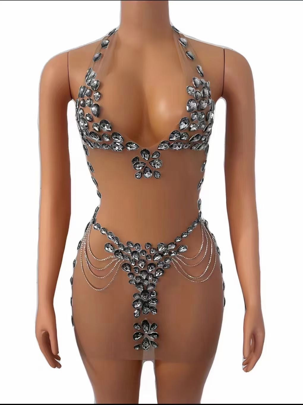 Women's Hot See-through Rhinestone Dress