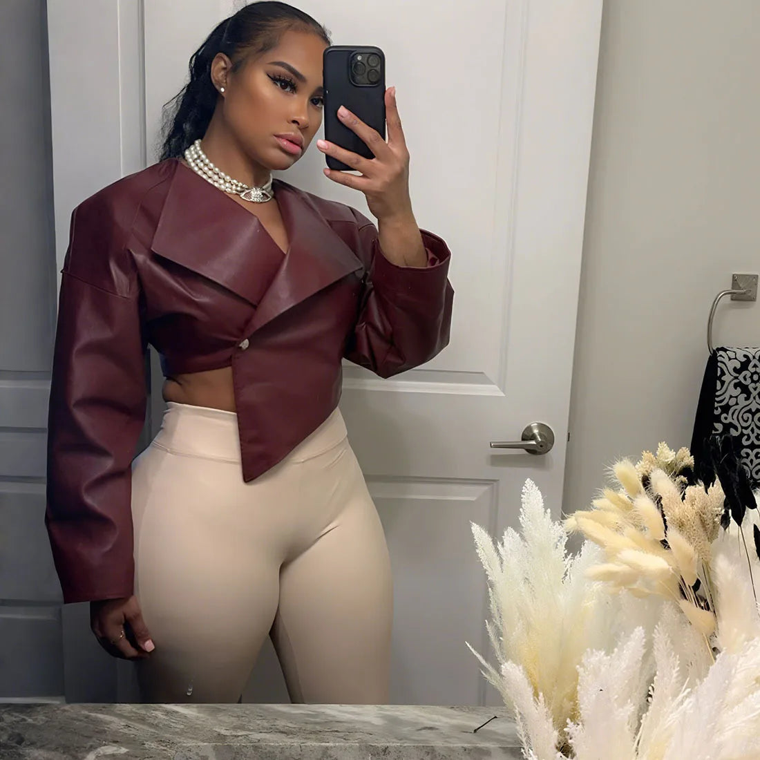 PU Leather Crop Top Jacket