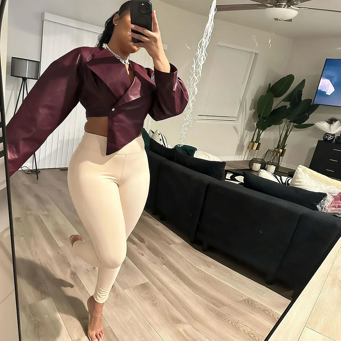 PU Leather Crop Top Jacket