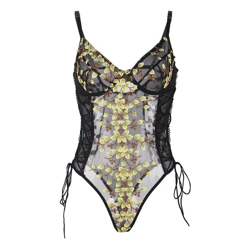 Women's See-through Embroidery Bodysuit
