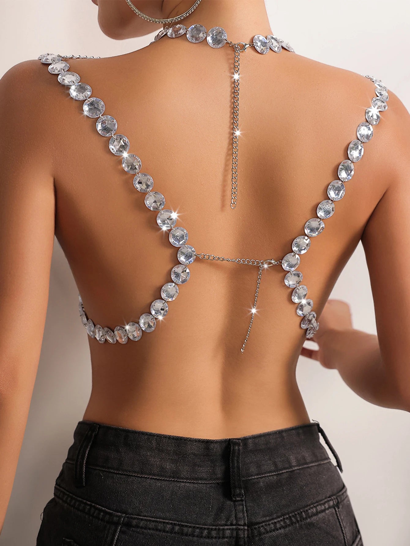Sexy see through metal & rhinestone corset