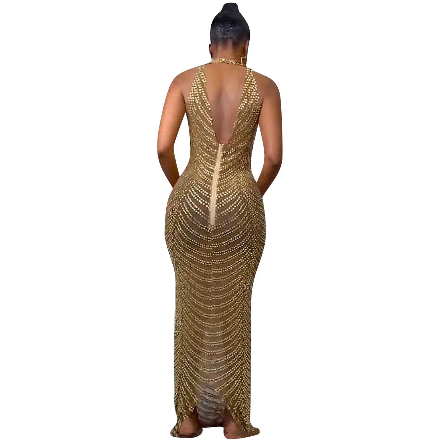 European See-through Backless Dress