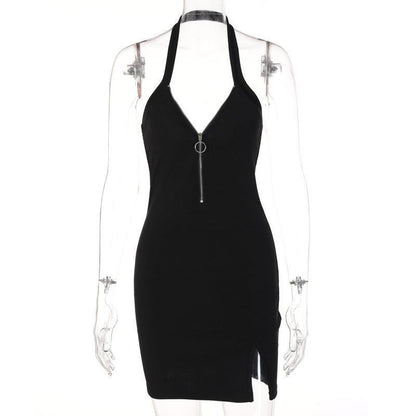 Backless V-neck Halter Dress with split