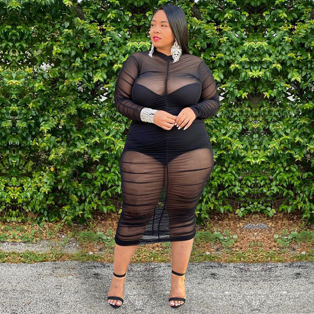 Long Sleeve Mesh Dress with Bodysuit Lining