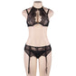 Women Lace Bra Panty Garter Set