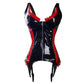 Sexy Black/Red Ruffle Latex Corset and Thong Set