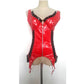 Sexy Black/Red Ruffle Latex Corset and Thong Set