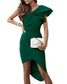 Women's Plain One-Shoulder Ruffle w/ Slit Party Dress
