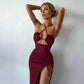 Sexy Halterneck Lace-up w/Split Dress