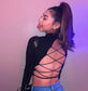 Open-back turtleneck bodysuit