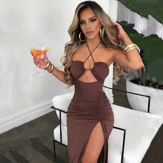 Sexy Halterneck Lace-up w/Split Dress