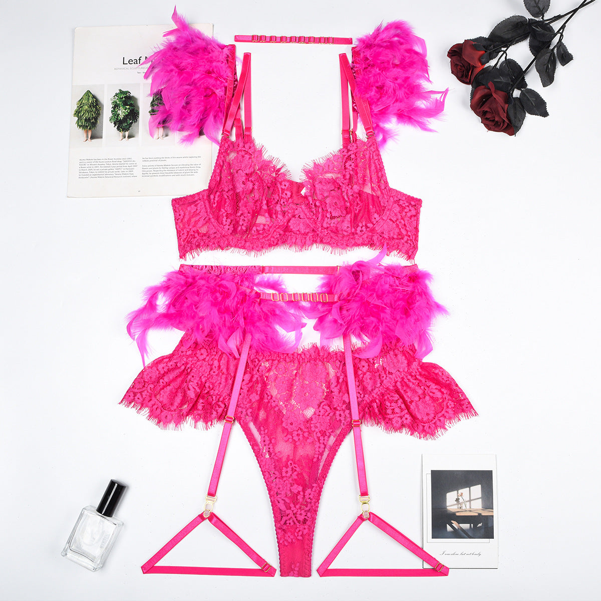 Sexy Feather Lingerie Bra and Panty Set