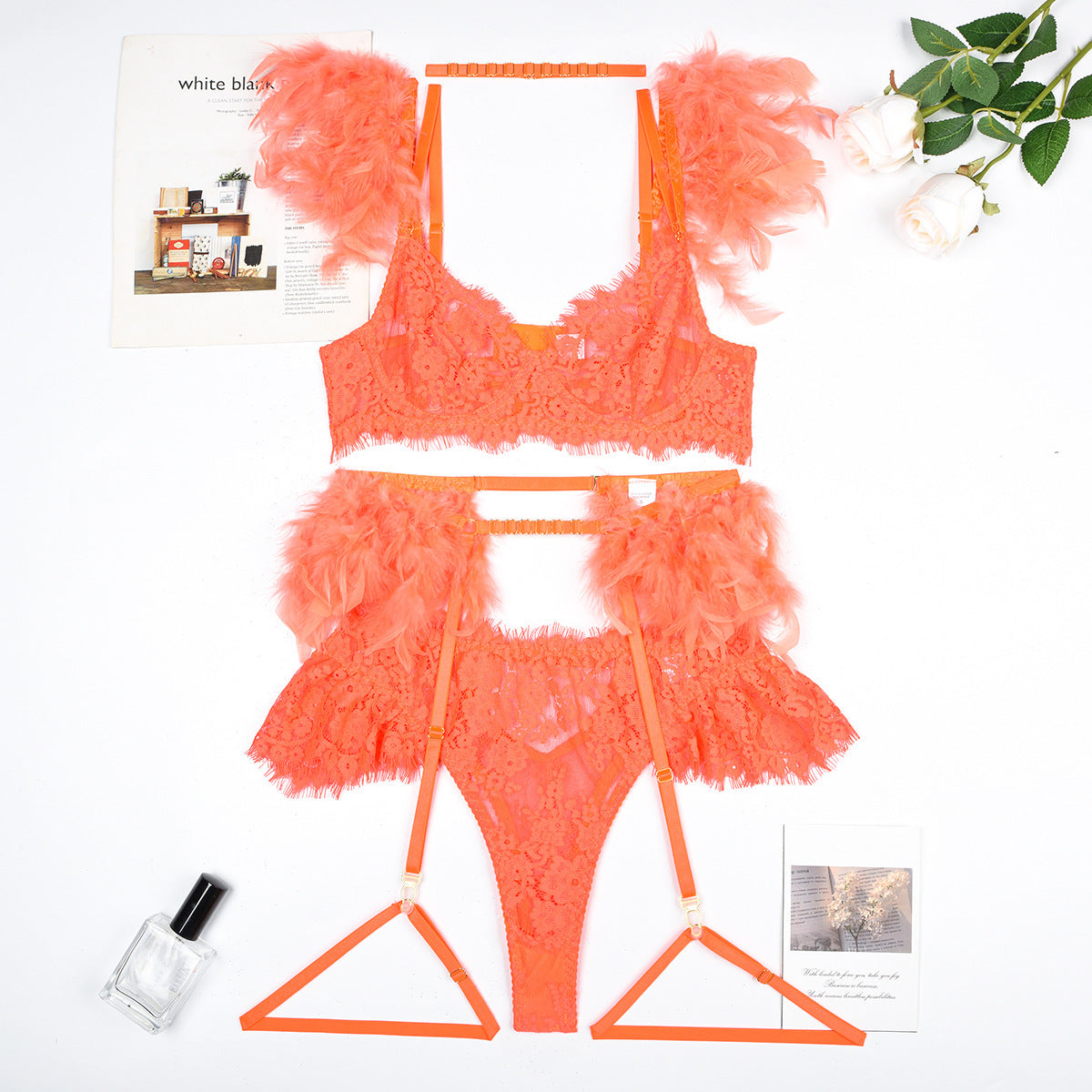 Sexy Feather Lingerie Bra and Panty Set