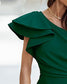 Women's Plain One-Shoulder Ruffle w/ Slit Party Dress