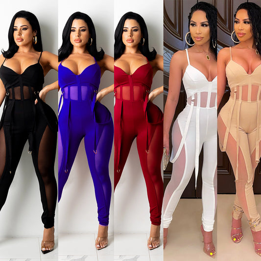 Sexy Mesh Suspender Jumpsuit