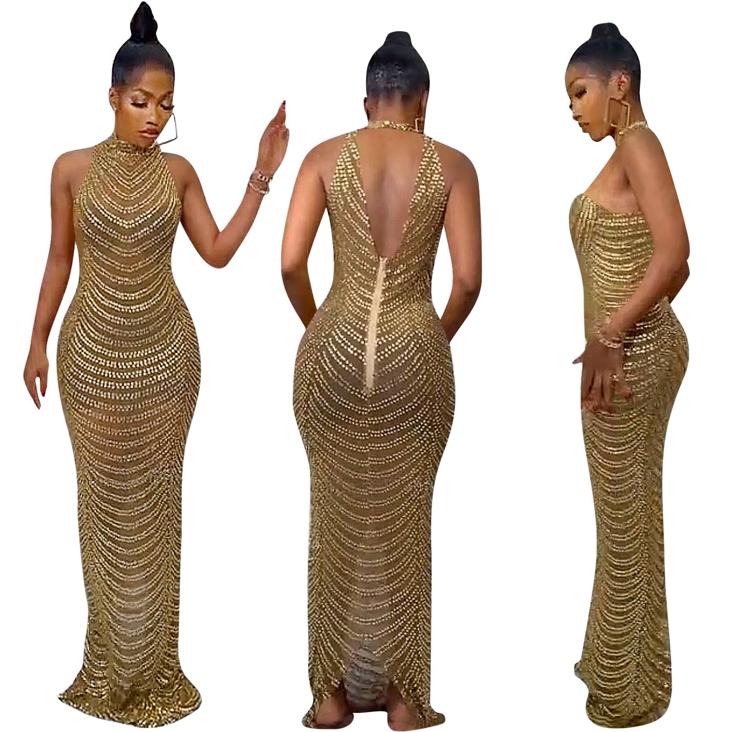 European See-through Backless Dress