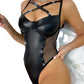 Lace PU Leather Strapped Fishnet Jumpsuit