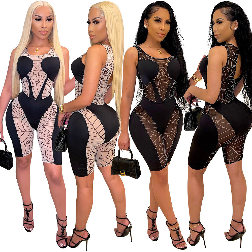 Sexy See-Through Web Print Jumpsuit