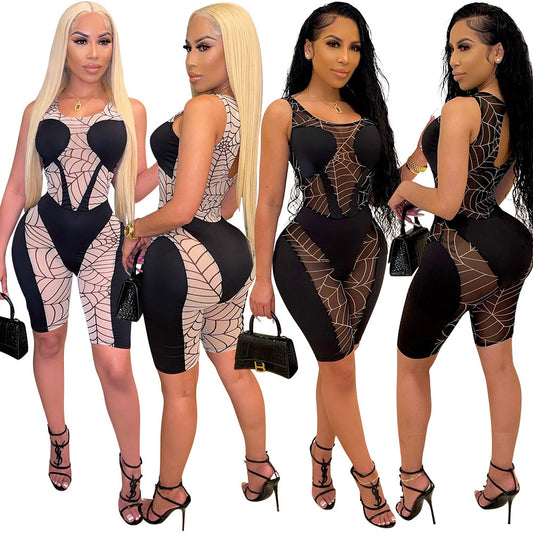 Sexy See-Through Web Print Jumpsuit