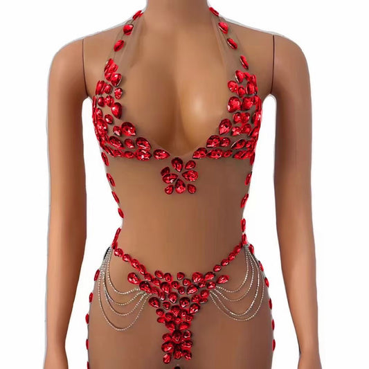 Women's Hot See-through Rhinestone Dress