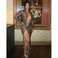 Sexy V Neck Cut Out Long Sleeve Leopard Print Dress w High Slit