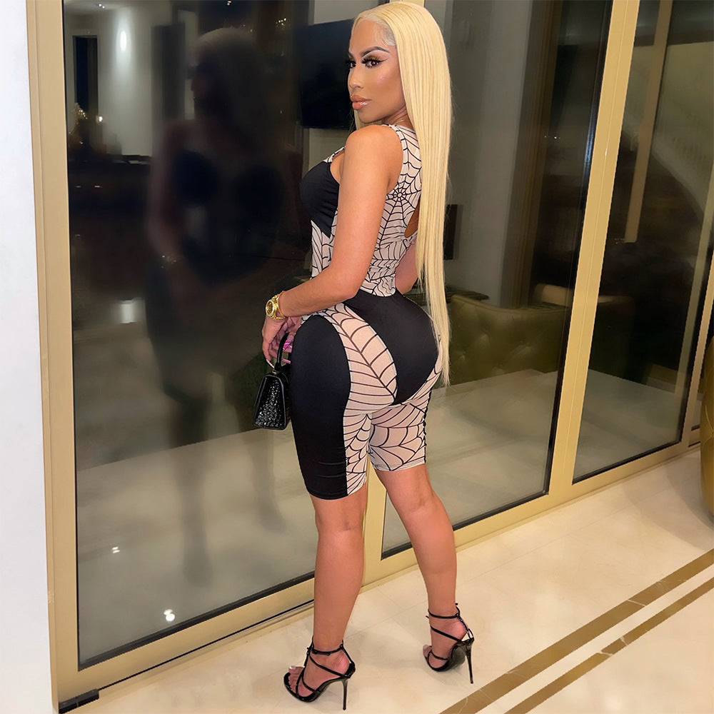 Sexy See-Through Web Print Jumpsuit