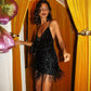 Strap Sequin Sparkle Tassel Wrap Hip Dress