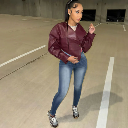 PU Leather Crop Top Jacket
