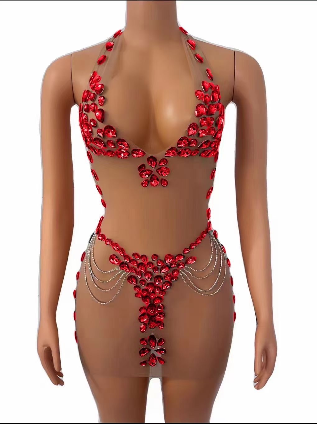 Women's Hot See-through Rhinestone Dress