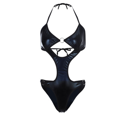Stylish Leather Halterneck Bodysuit